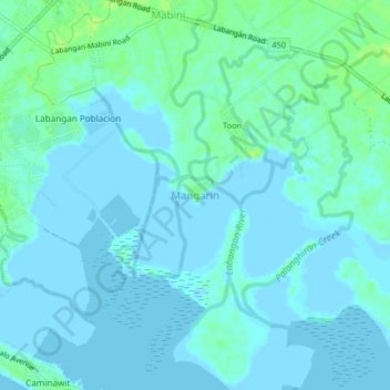 Mangarinの地形図、標高、地勢