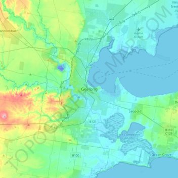 Geelongの地形図、標高、地勢