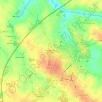 La Maison Neuve Paynaudの地形図、標高、地勢