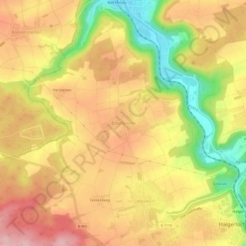 Bittelbronnの地形図、標高、地勢