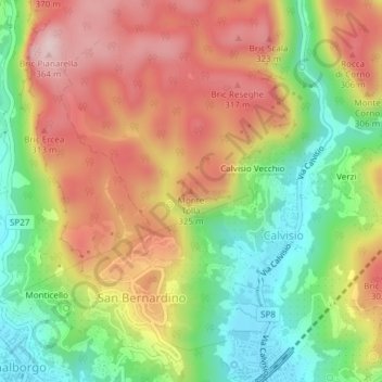 Monte Tollaの地形図、標高、地勢