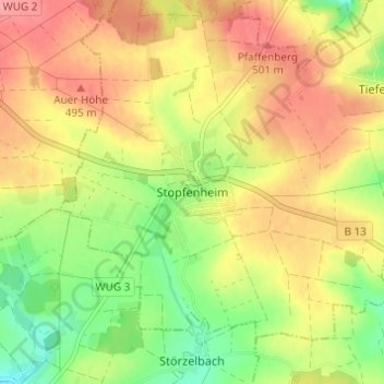 Stopfenheimの地形図、標高、地勢
