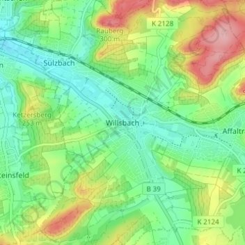 Willsbachの地形図、標高、地勢