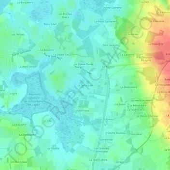 Le Tertre Juinの地形図、標高、地勢