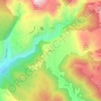 Civitaの地形図、標高、地勢