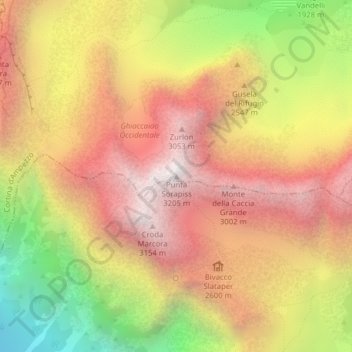 Punta Sorapissの地形図、標高、地勢