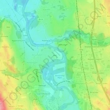 Ajenの地形図、標高、地勢