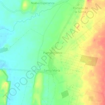 Pueblo Nuevoの地形図、標高、地勢
