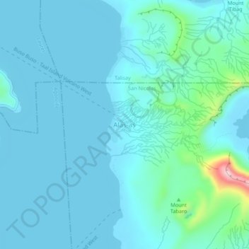 Alas-asの地形図、標高、地勢