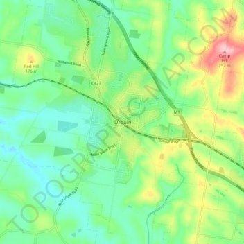 Drouinの地形図、標高、地勢