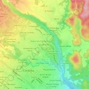 Toxpan Indecoの地形図、標高、地勢