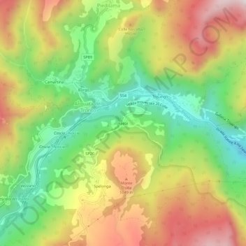 Faeteの地形図、標高、地勢