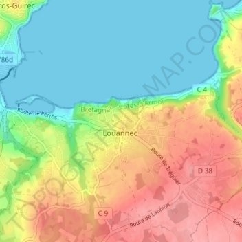 Calouar Bianの地形図、標高、地勢