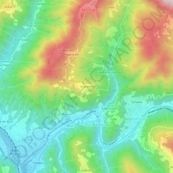 Granaiolaの地形図、標高、地勢