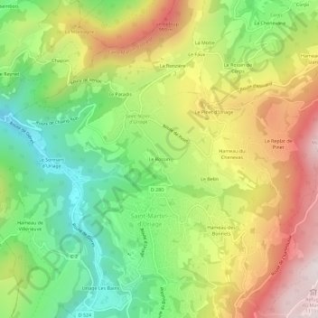 Le Rossinの地形図、標高、地勢