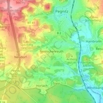 Nemschenreuthの地形図、標高、地勢
