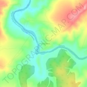 Comnidadesの地形図、標高、地勢