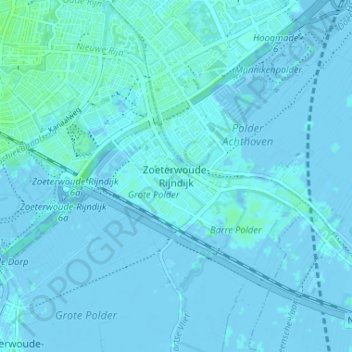 Zoeterwoude-Rijndijkの地形図、標高、地勢