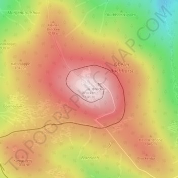 Brockenの地形図、標高、地勢