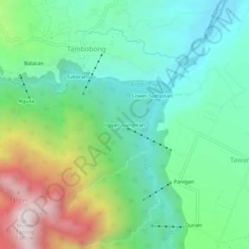 Upper Sumpitanの地形図、標高、地勢