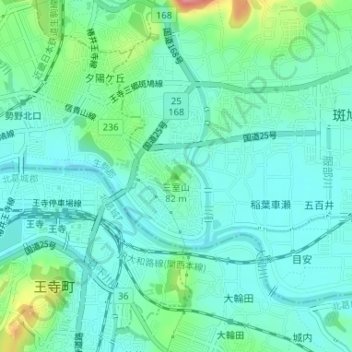 三室山の地形図、標高、地勢