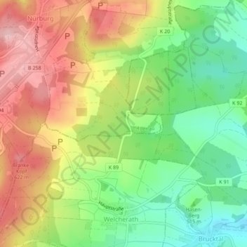 Motte Kasselsburgの地形図、標高、地勢