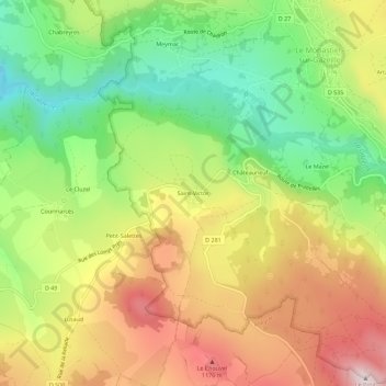 Saint-Victorの地形図、標高、地勢