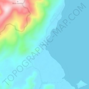 Tomadoの地形図、標高、地勢