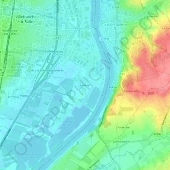 Bordelanの地形図、標高、地勢