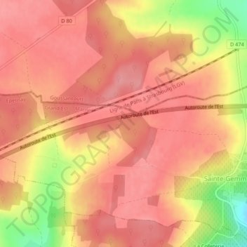 Les Bois de la Pointeの地形図、標高、地勢