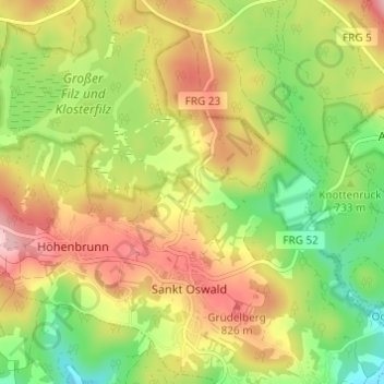 Siebenellenの地形図、標高、地勢