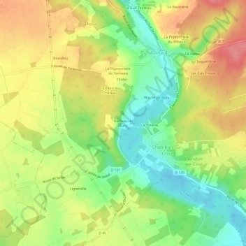 Hameau de Buryの地形図、標高、地勢