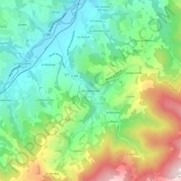 Les Hôtelleriesの地形図、標高、地勢