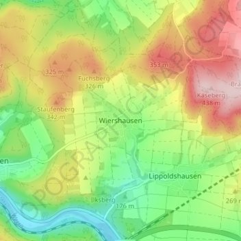 Wiershausenの地形図、標高、地勢
