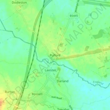 Pulfordの地形図、標高、地勢