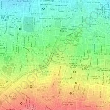 Rubeniaの地形図、標高、地勢