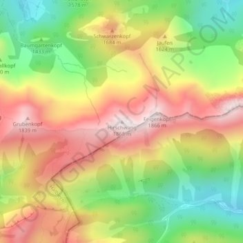 Hirschwangの地形図、標高、地勢