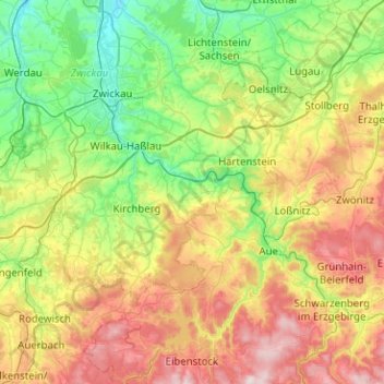 Langenweißbachの地形図、標高、地勢