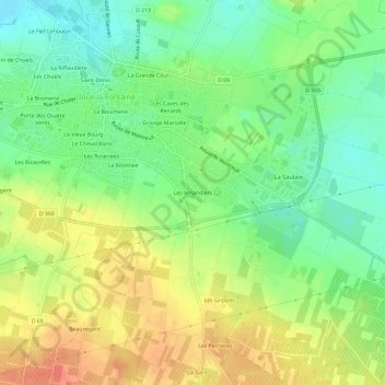 Les Amandiersの地形図、標高、地勢