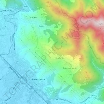 Caprigliaの地形図、標高、地勢
