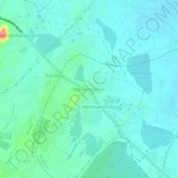 Melakottaiyurの地形図、標高、地勢
