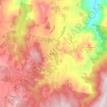 Batlowの地形図、標高、地勢
