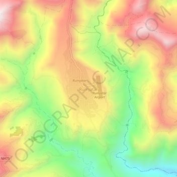 Rumjatarの地形図、標高、地勢