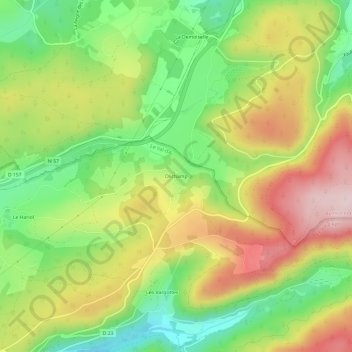 Olichampの地形図、標高、地勢