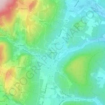 Domangeの地形図、標高、地勢