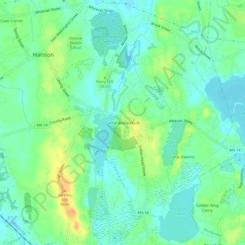 Camp Wampatuckの地形図、標高、地勢