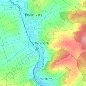 Oppershofenの地形図、標高、地勢