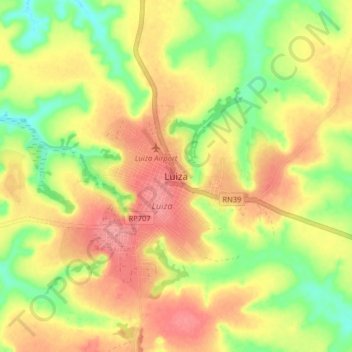 Luizaの地形図、標高、地勢