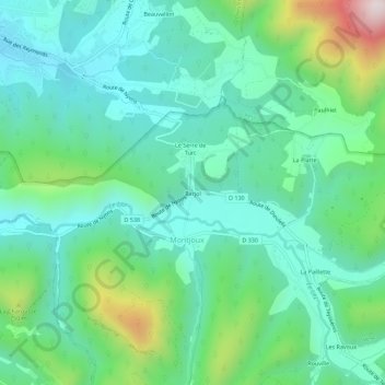 Barjolの地形図、標高、地勢