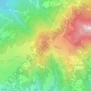 La Ginesteの地形図、標高、地勢